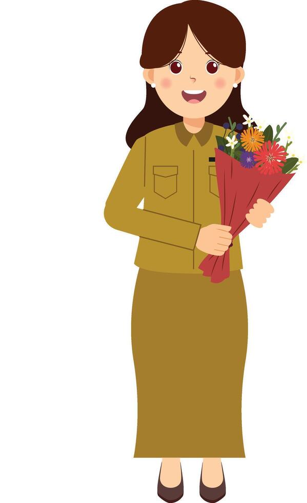 A woman in uniform holding flowers vector