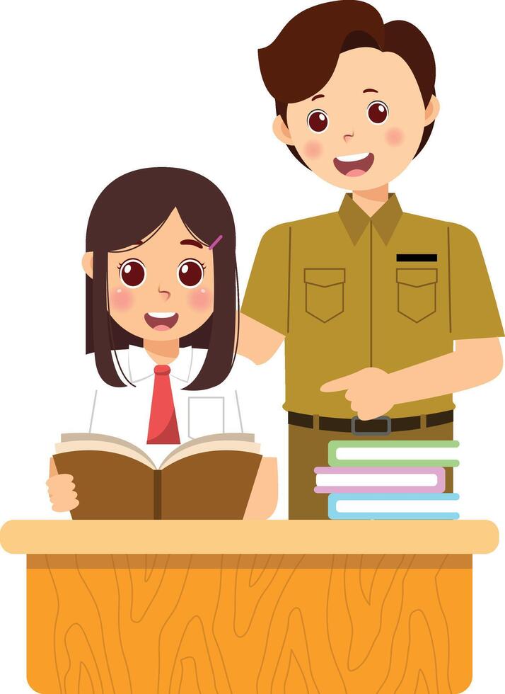 A man and a girl are sitting at a desk with books vector