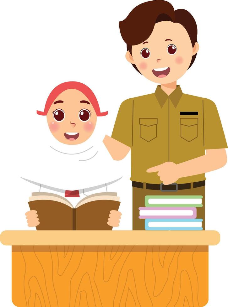 An illustration of a teacher and a student vector