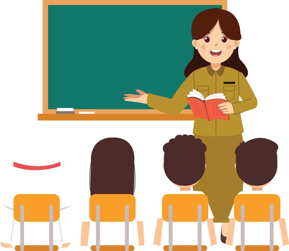 A teacher is teaching her students in front of a blackboard vector