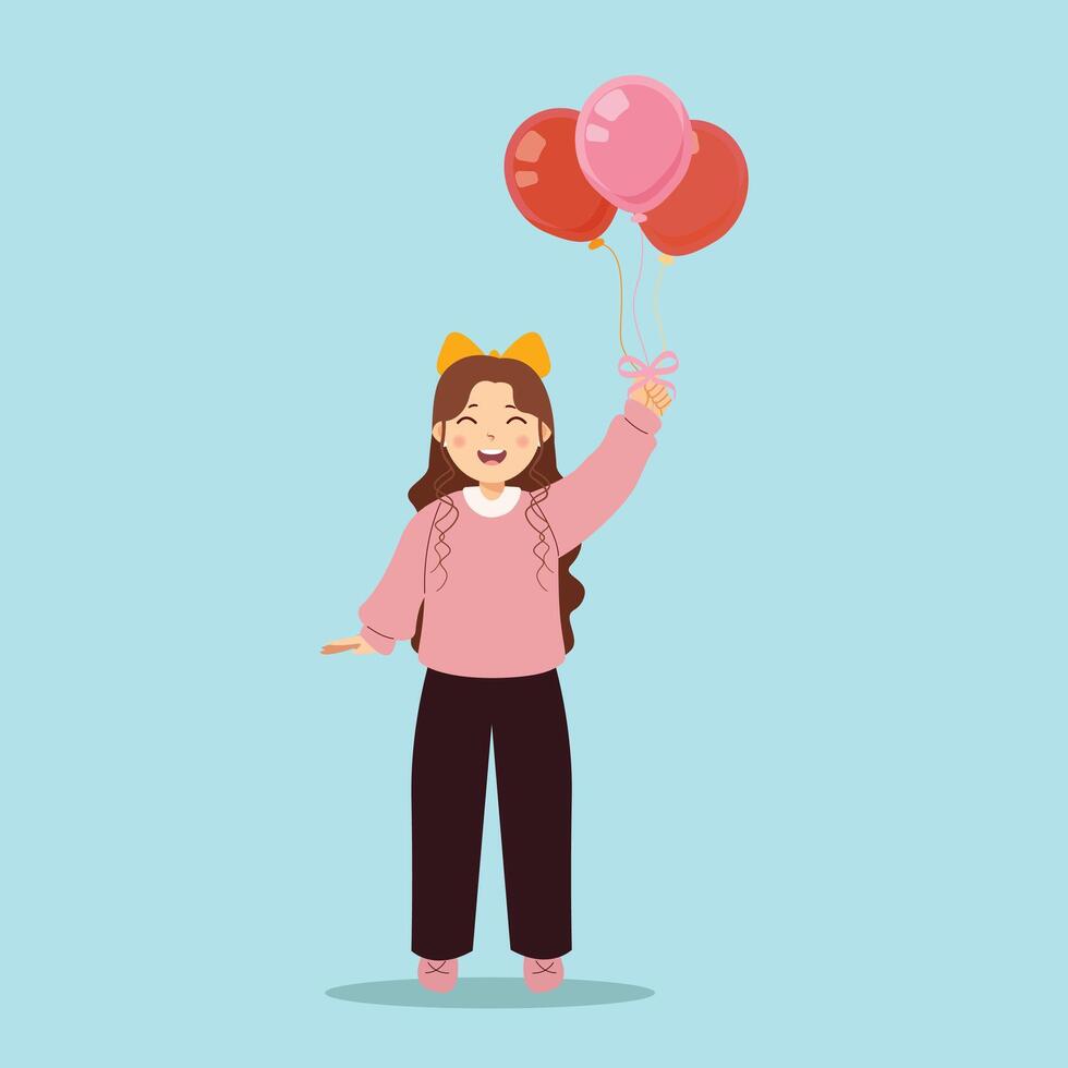 Happy girl with balloons illustration vector