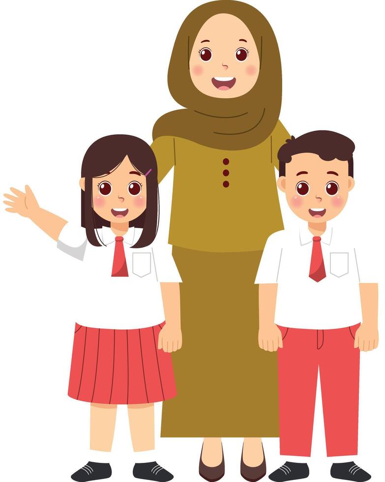 An illustration of a woman and two children vector