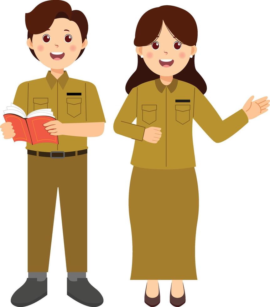 A man and woman in uniform holding a book vector