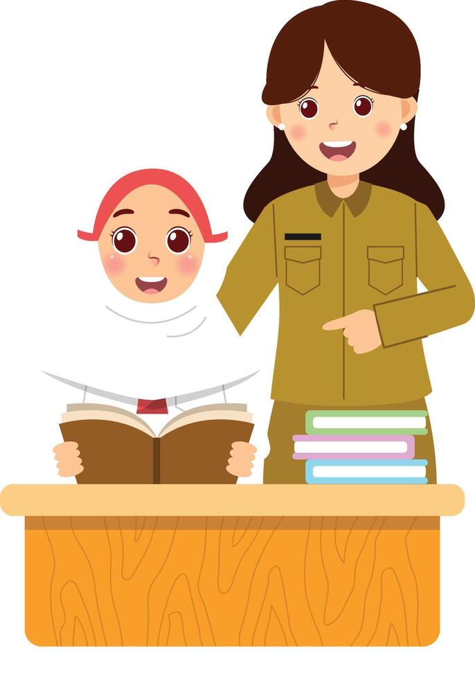 A woman teaching a child to read vector