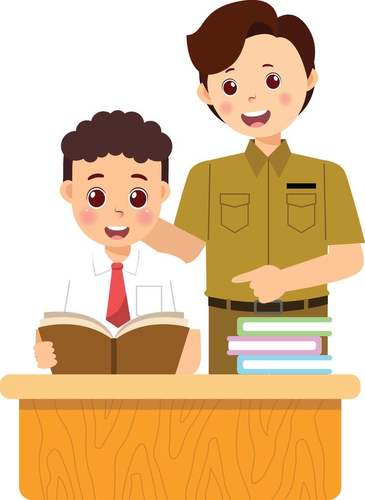 A man and boy sitting at a desk with books vector