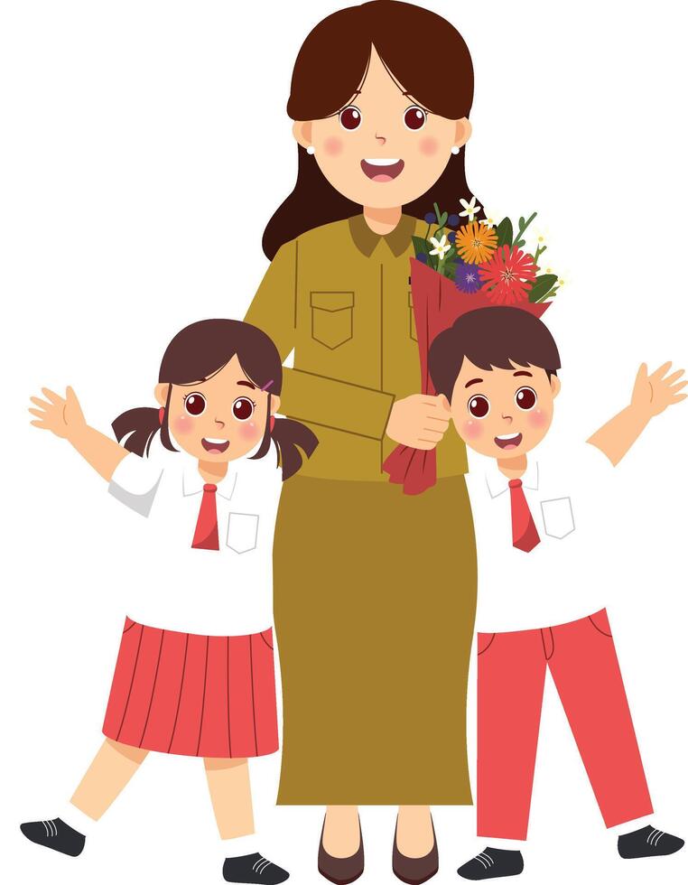 Mother and children with flowers vector