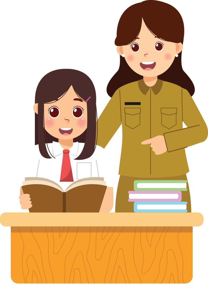 A woman teaching a girl how to read vector