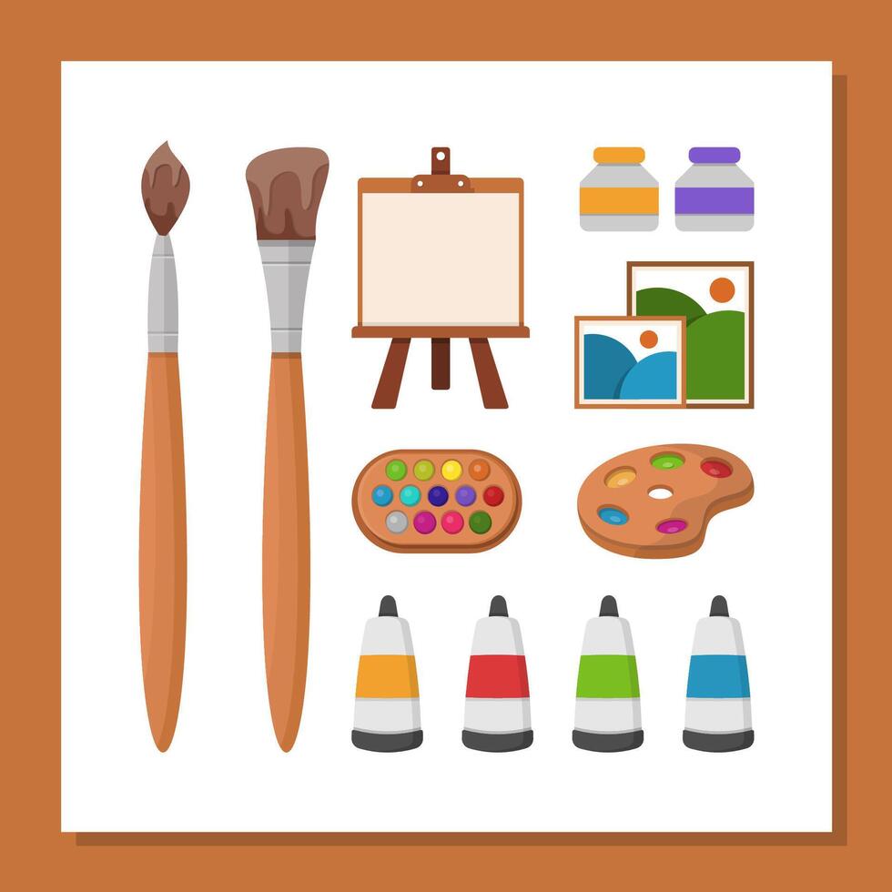 Traditional Painting Tools Set with Flat design style vector