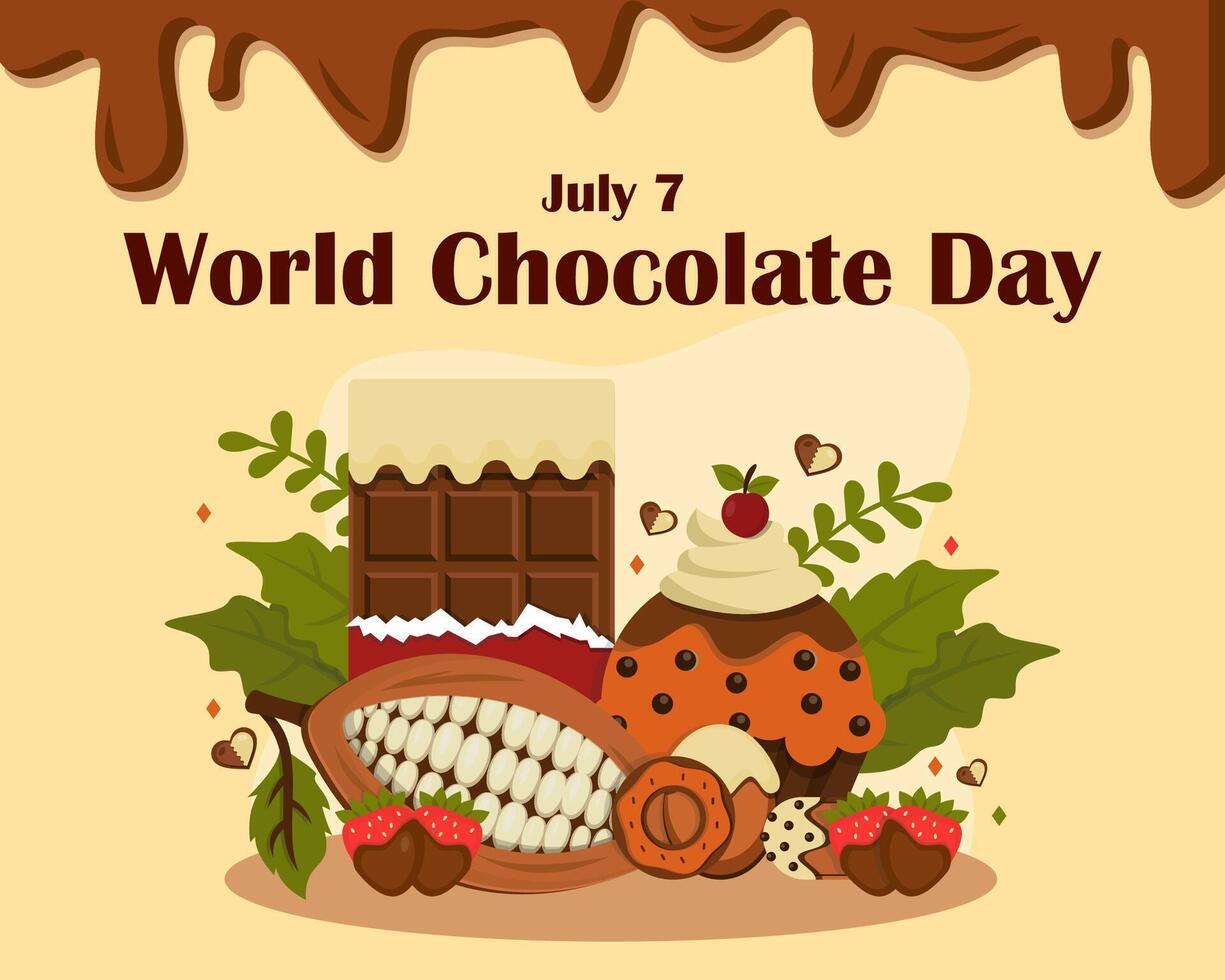 World Chocolate Day Celebration Illustration on 7 July with Cocoa and Sweet Snacks vector