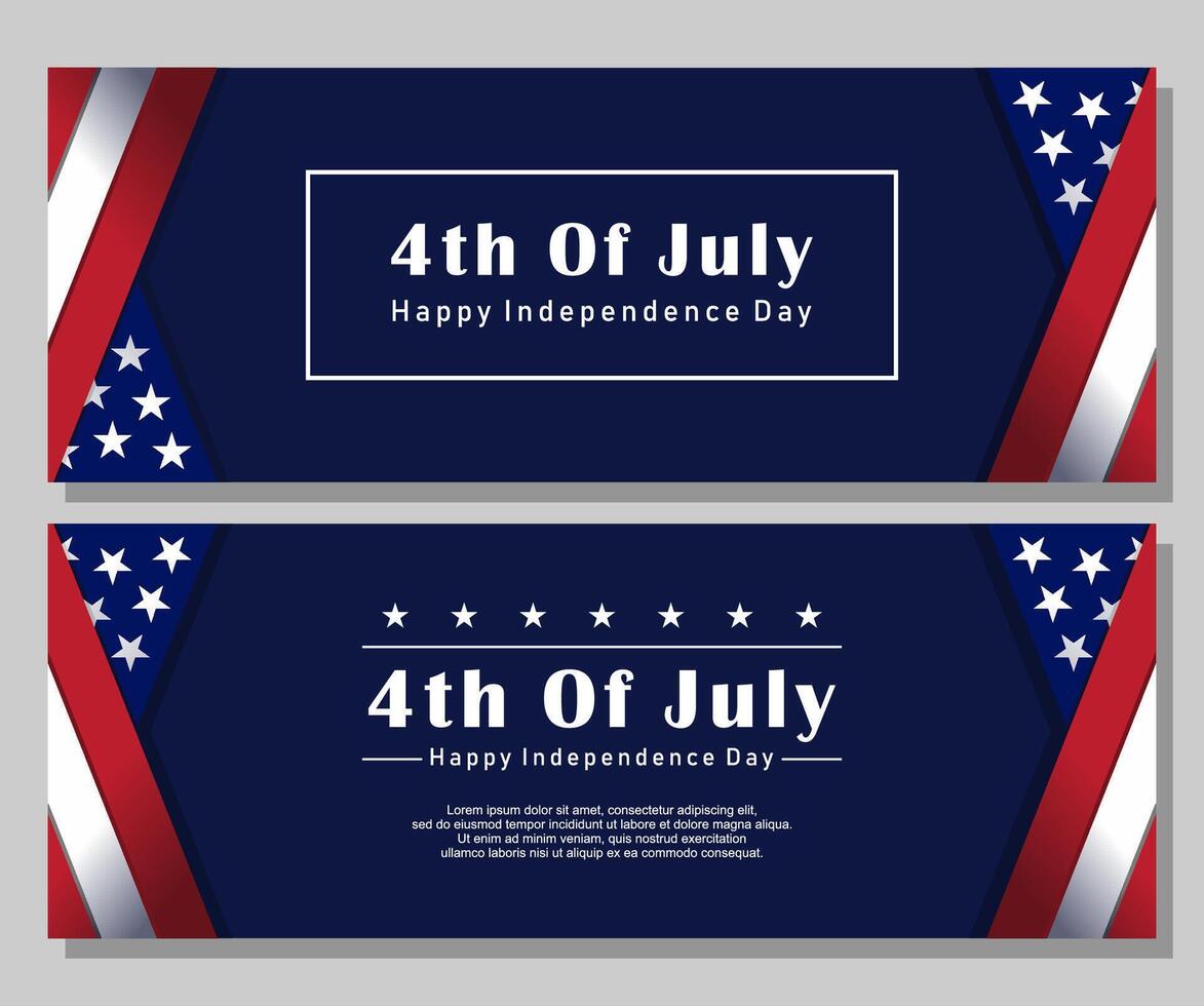 happy independence day banner set with american flag illustration vector