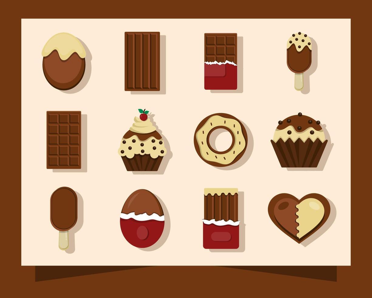Set of Chocolate Treats and Sweet with Flat design style vector