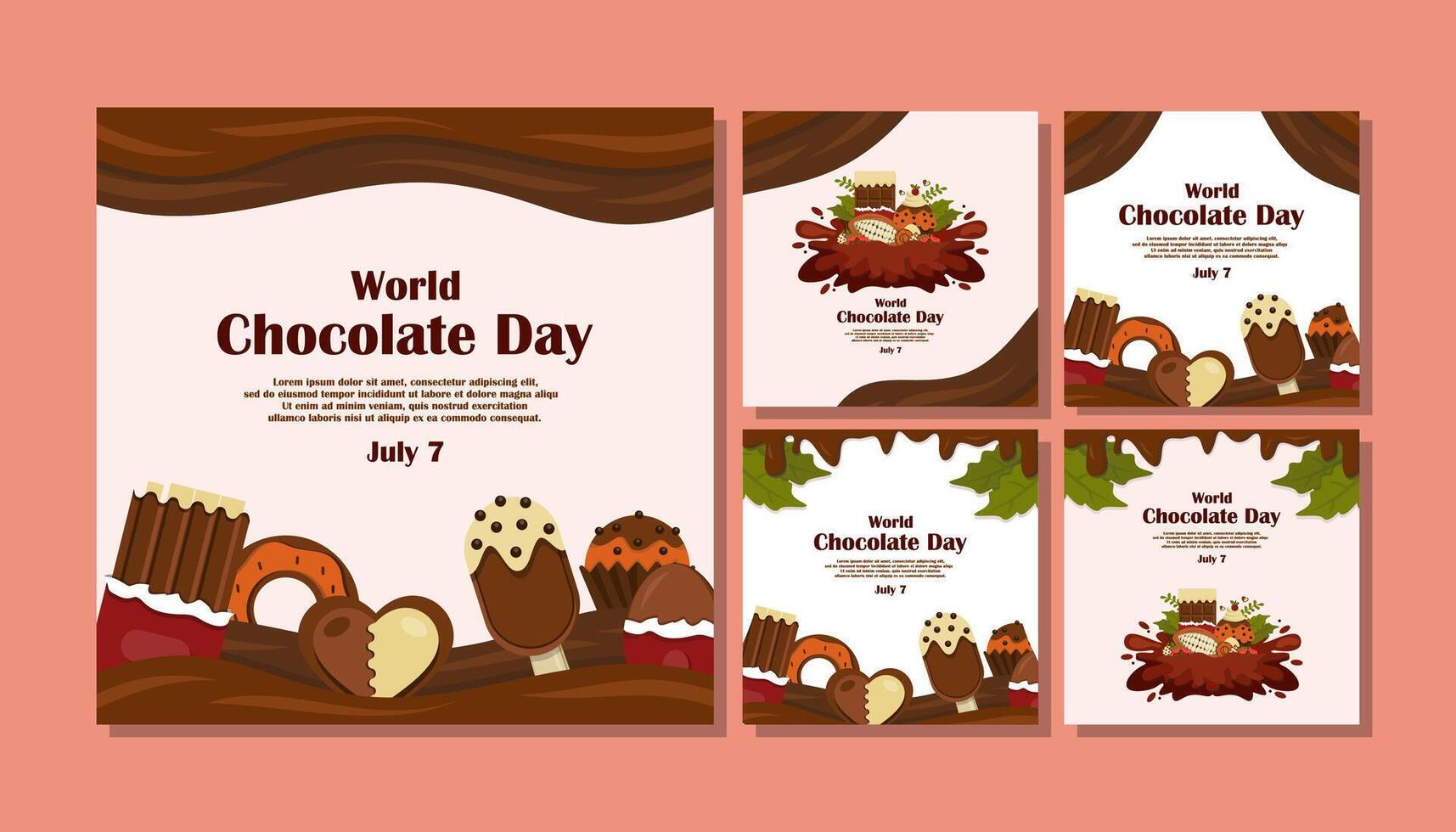 Social Media Post Template for World Chocolate Day with Flat design style vector