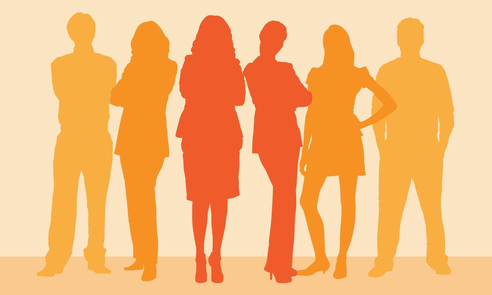 a group of people standing in front of a wall vector