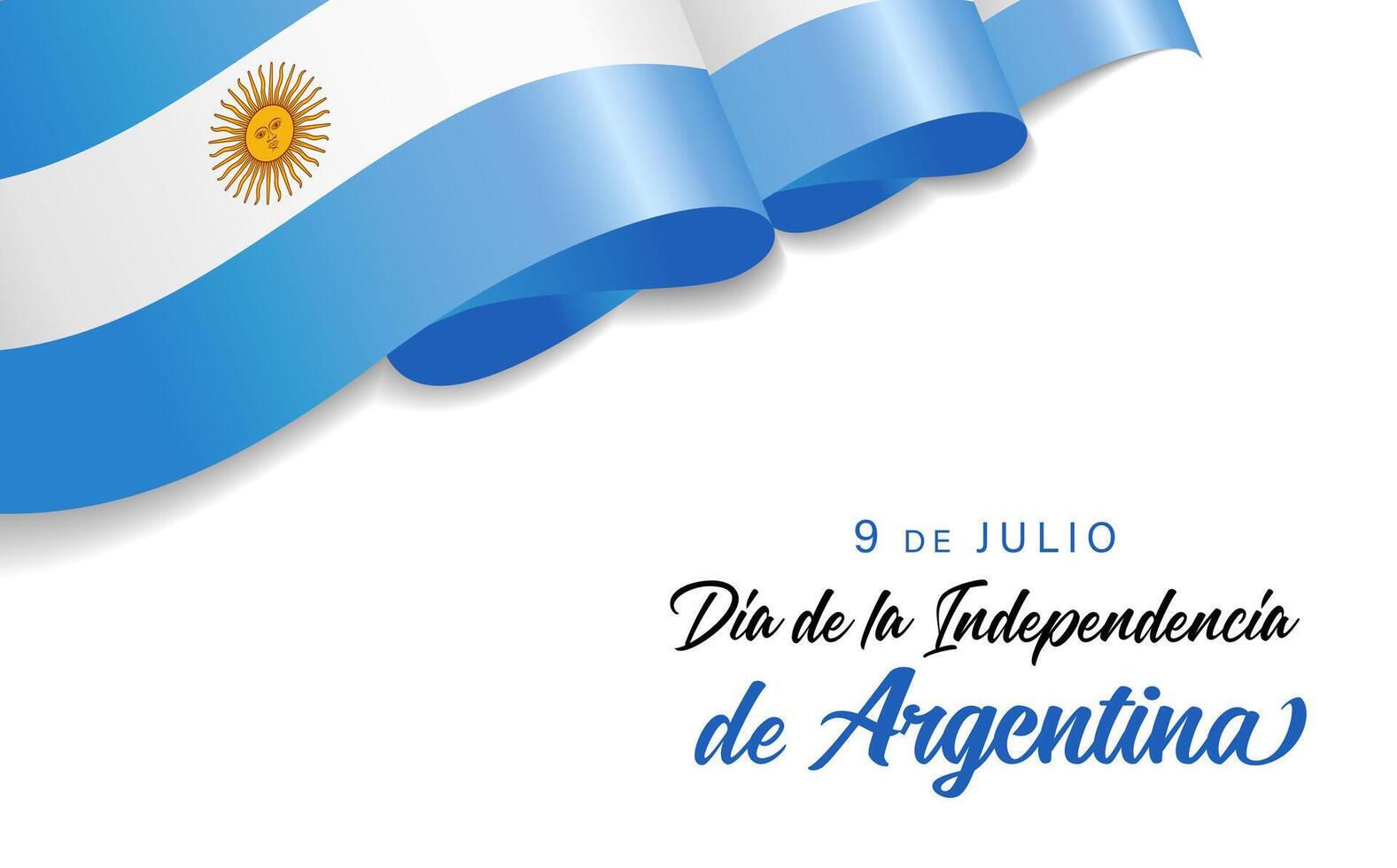 Happy Independence Day Argentina. Spanish greeting card design with 3D flag frame vector