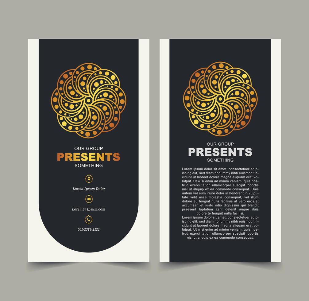 Modern Golden Circular Ornament on Black Background Business Card Template vector