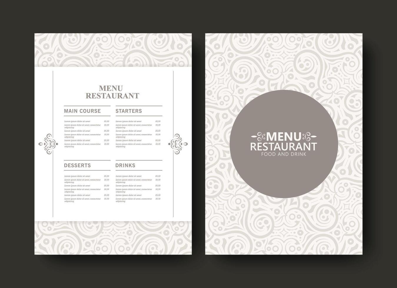 Elegant Ornamental Restaurant Food Menu Design Layout with Decorative Element vector