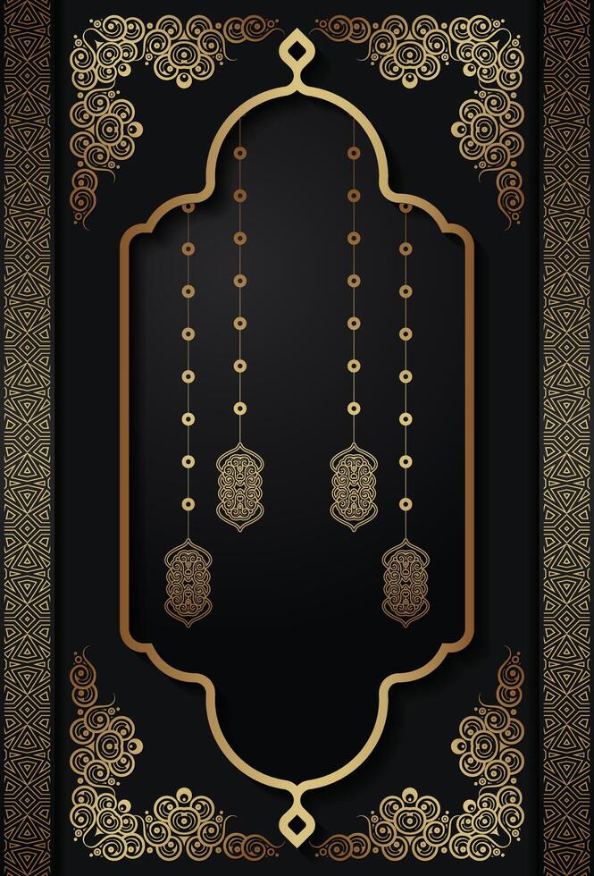 Golden Islamic Style Background Design with Lanterns and Crescent Moon vector