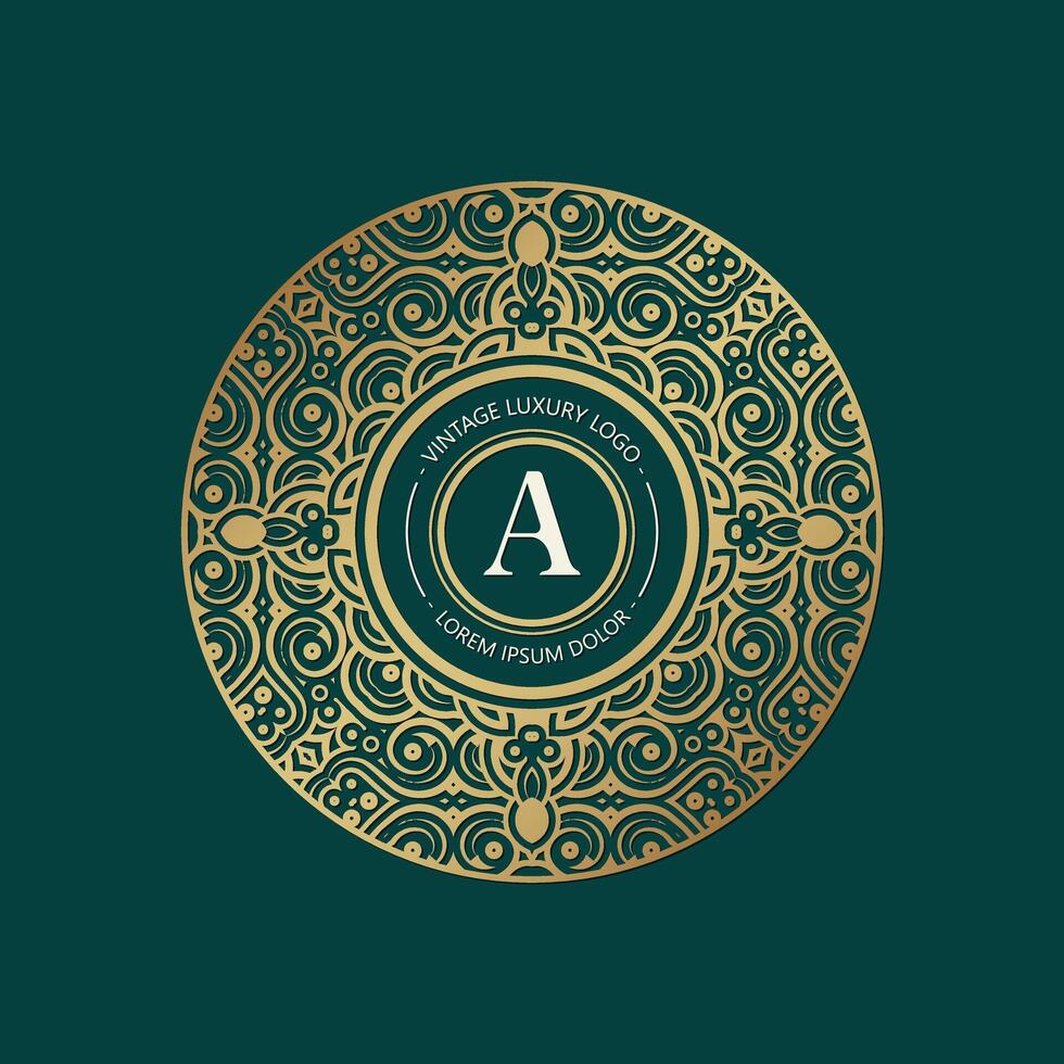 Elegant circle Monogram Logo in Gold and Green vector
