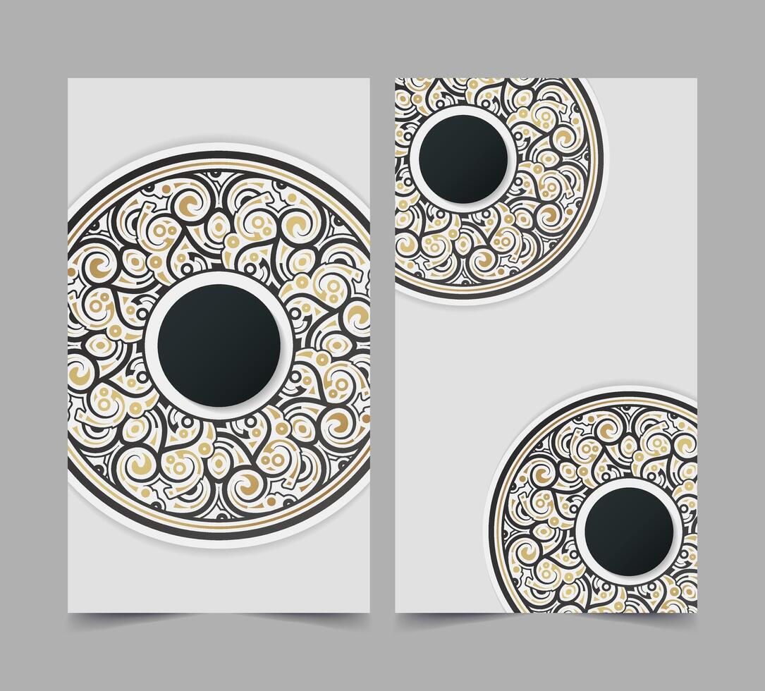 Elegant Abstract Circular Pattern Banner Card with Gold and Black Details vector