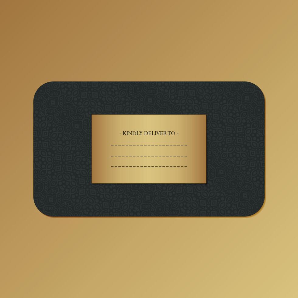 Decorative Golden Rectangular Delivery Card with Dark Pattern Background vector