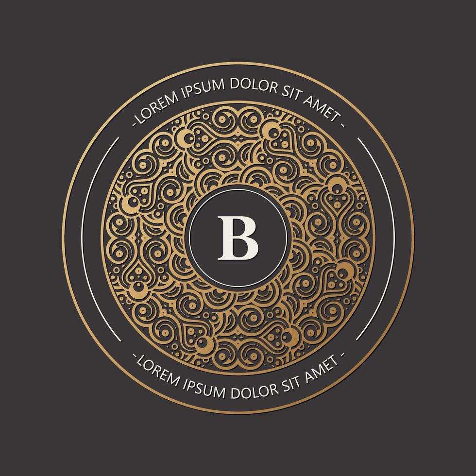 Intricate Golden Ornament Circle Frame With the Letter B Logo vector