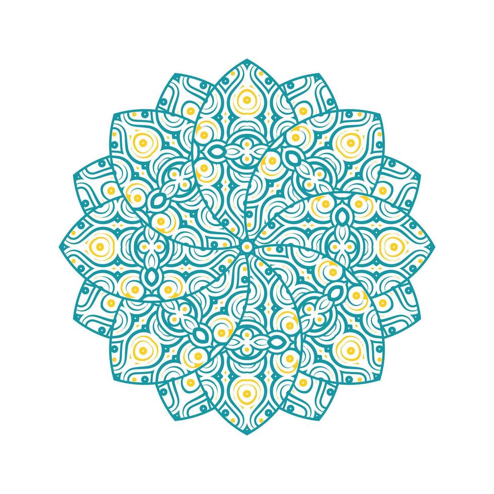 Decorative Floral Intricate Teal and Yellow Mandala Design Pattern Illustration vector