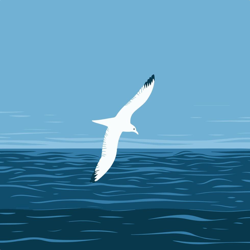 seagull in the sea with blue sky scene illustration new 2025 trendy background vector