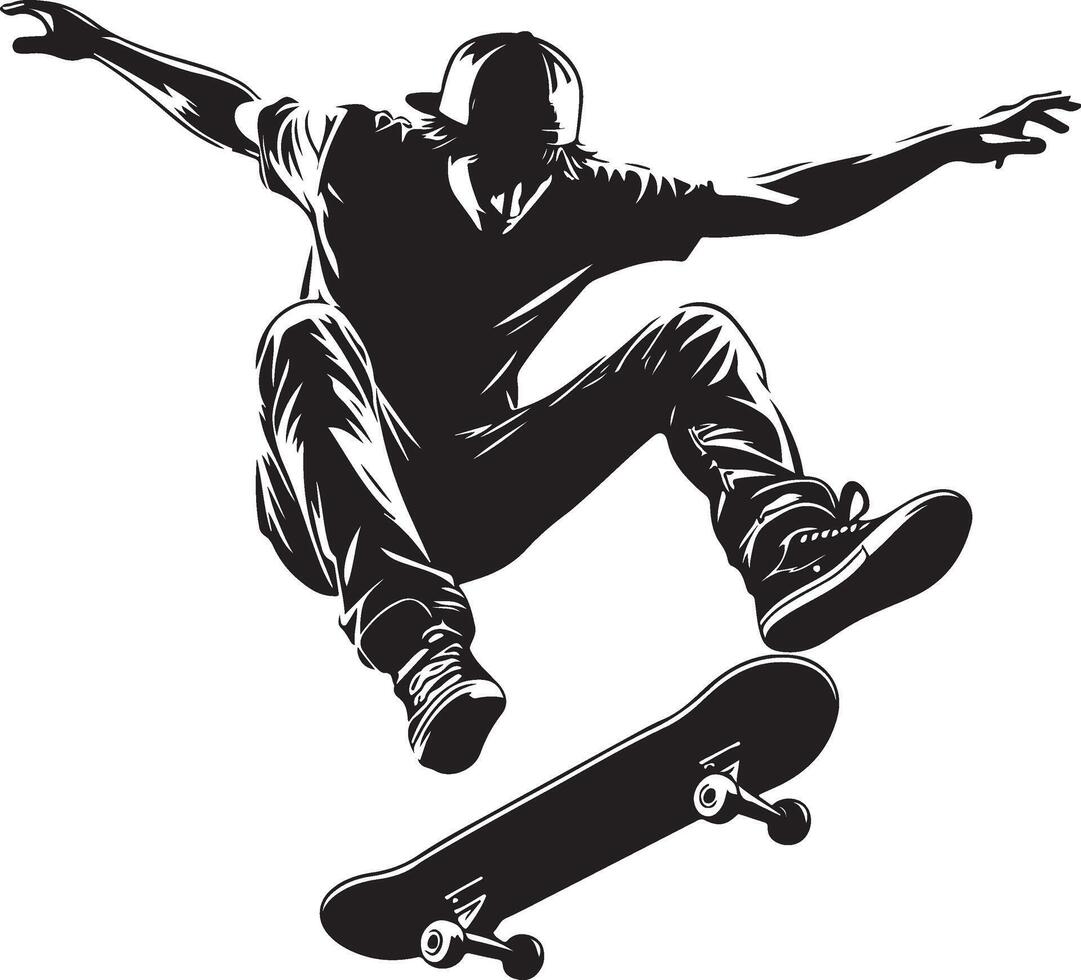 PrintSilhouette of Skateboarder Mid Air Performing a Trick Extreme Sports new 2025 trendy unique vector