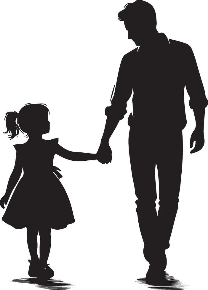 Silhouette of Father and Daughter Walking Hand in Hand Family Bonding Scene new 2025 trendy ,unique vector