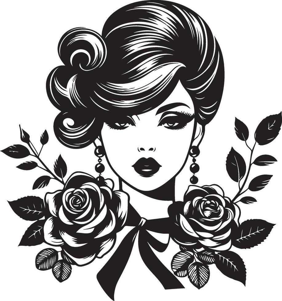 Tattoo Style Silhouette of Womans Profile with Peonies and Leafy Vines new 2025 trendy unique vector