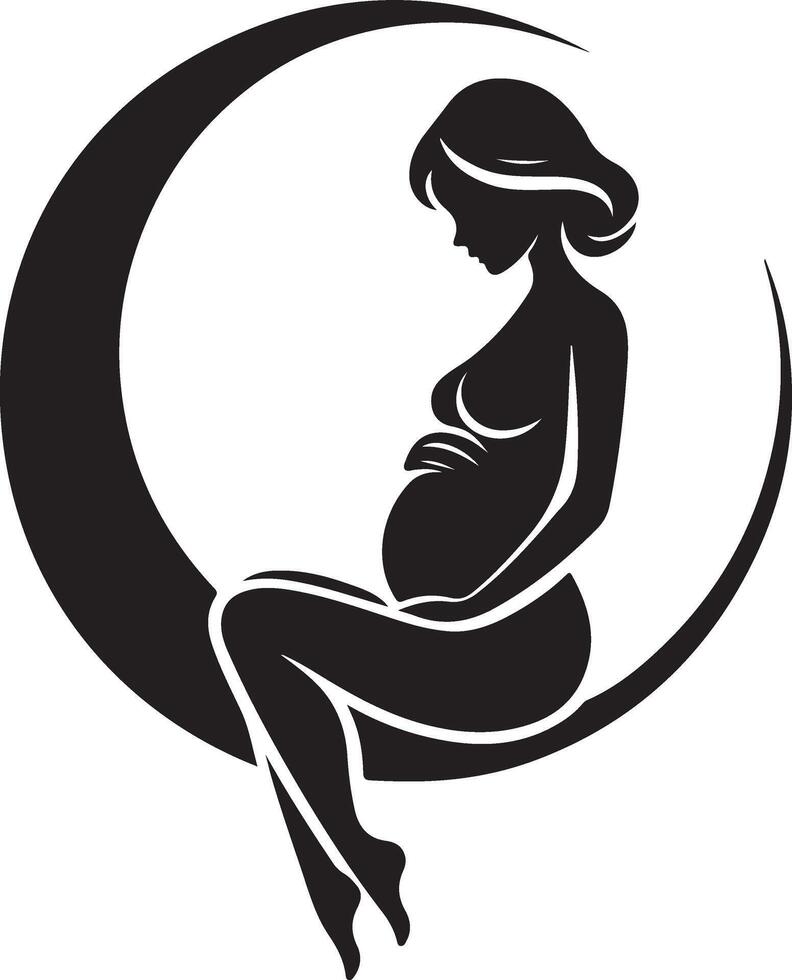 Abstract Silhouette of Pregnant Woman sitting on moon with Baby Bump Maternity Design new 2025 trendy unique T shirt design vector