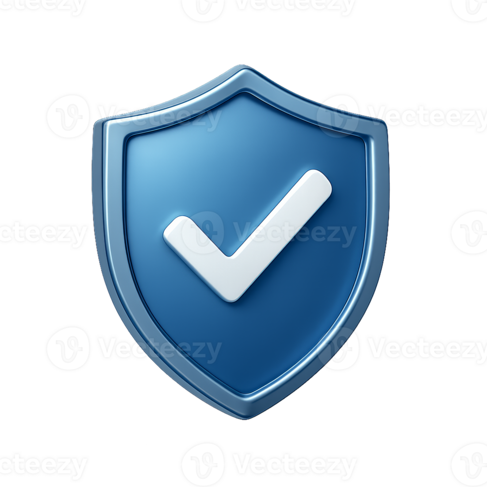 3D Security Shield Icon with Check Mark on a Simple Background png