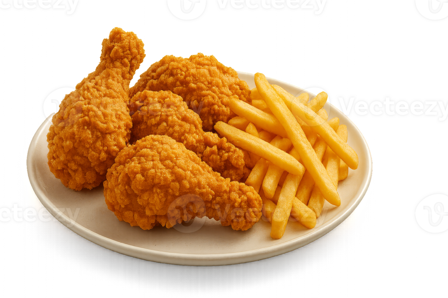 Crispy Fried Chicken with Golden French Fries on a Plate png