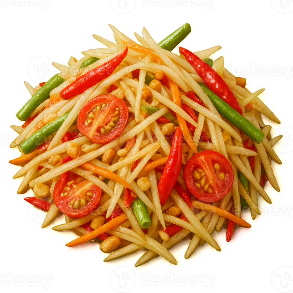 Fresh Spicy Papaya Salad with Colorful Vegetables and Peppers png