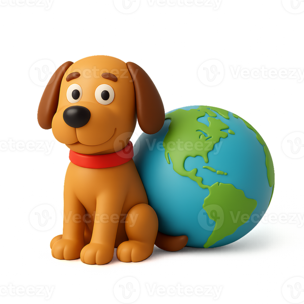 Cartoon Dog Sitting Beside a Globe in a Fun and Colorful Style png