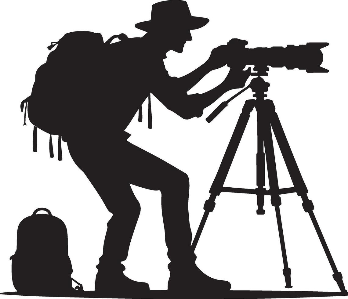 Silhouette of Photographer with Tripod Capturing a Scene Outdoor Photograph new 2025 trendy unique vector