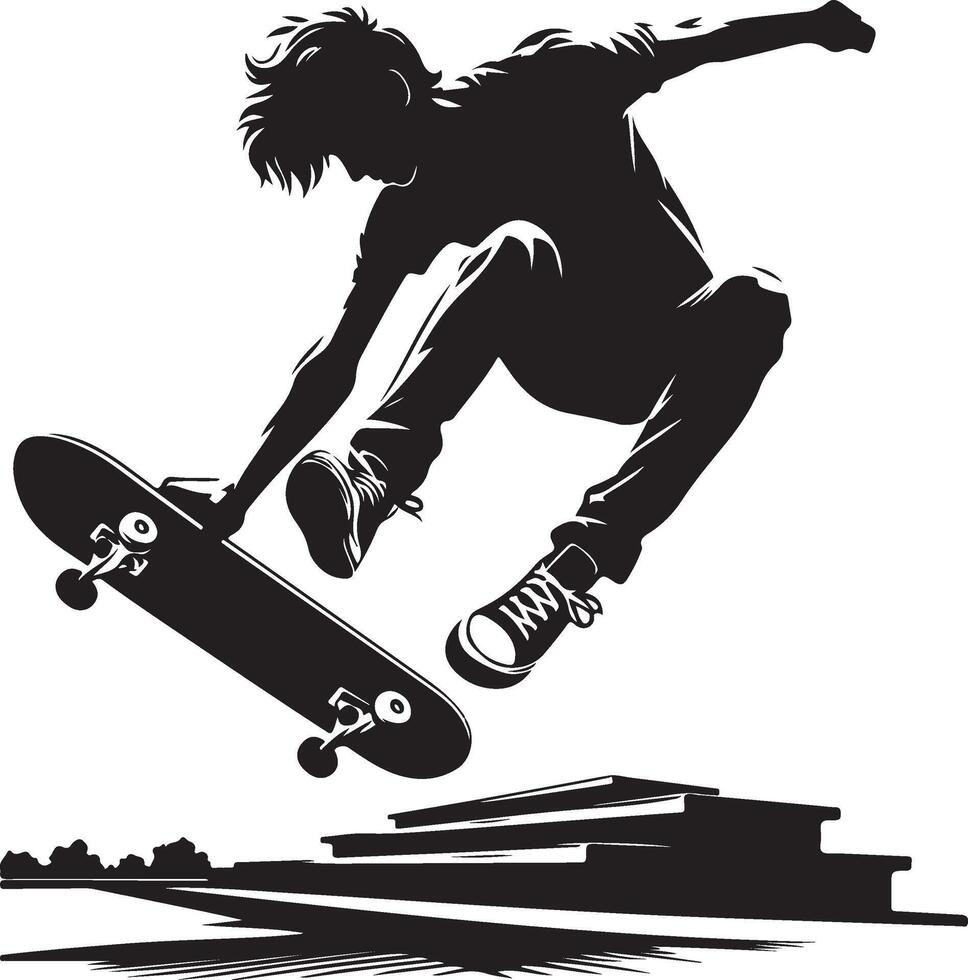 Silhouette of Skateboarder Mid Air Doing a Trick Skateboarding Action new 2025 trendy unique vector