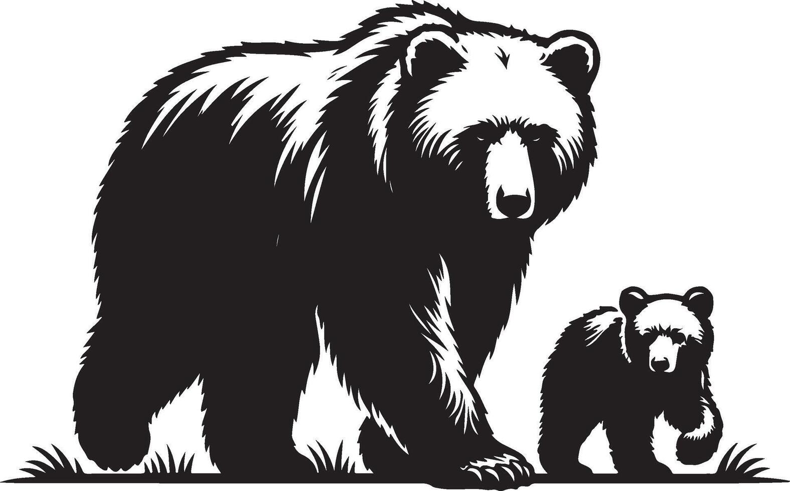 Silhouette of Bear and Cub Walking Together Wildlife Family Illustration new 2025 trendy unique vector