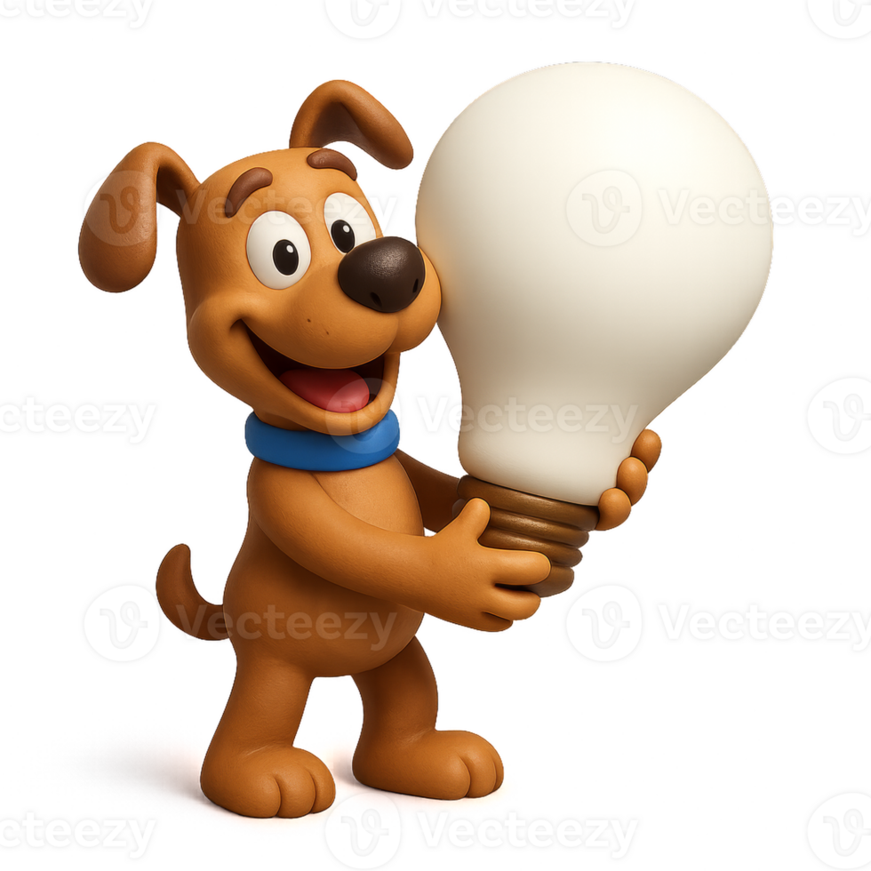 Happy Dog Holding a Light Bulb for Creative Idea Concept png