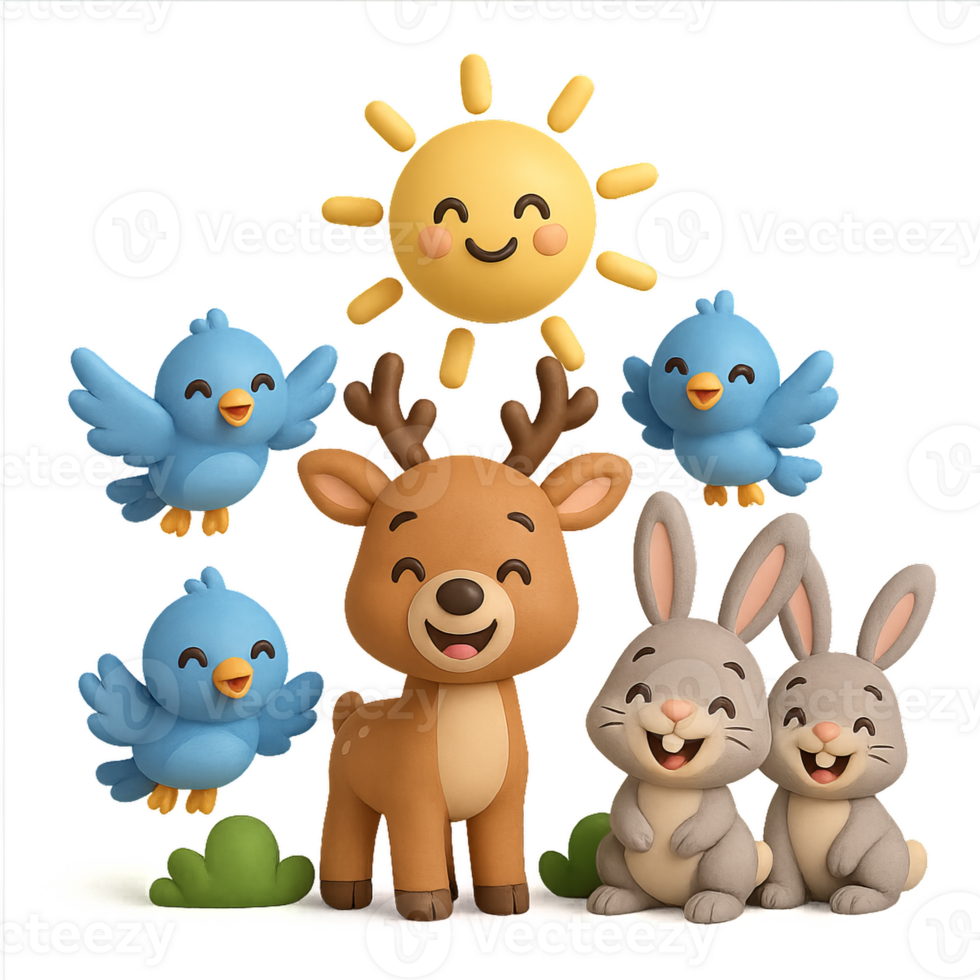 Cute Cartoon Wildlife Characters in a Sunny Outdoor Scene png