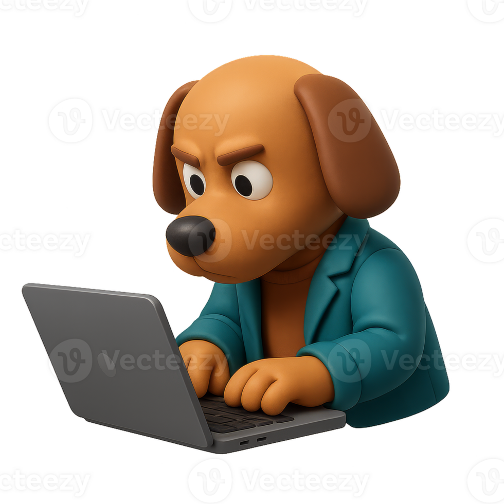 Cartoon Dog with LaptopTech Savvy Character in Business Attire png