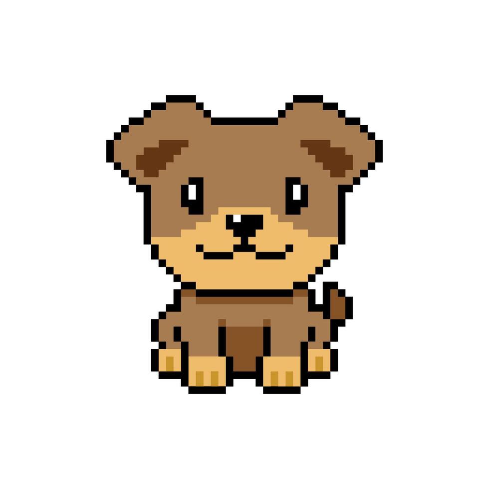 Pixel art a dog in retro style for design. vector