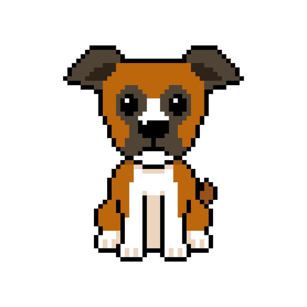 Pixel art cute boxer dog in retro style for design. vector