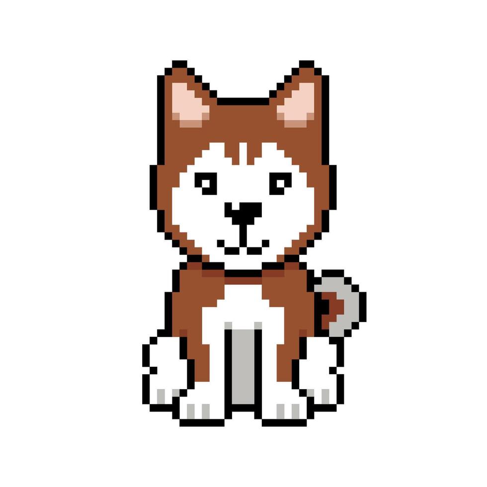 Pixel art siberian husky dog in retro style vector