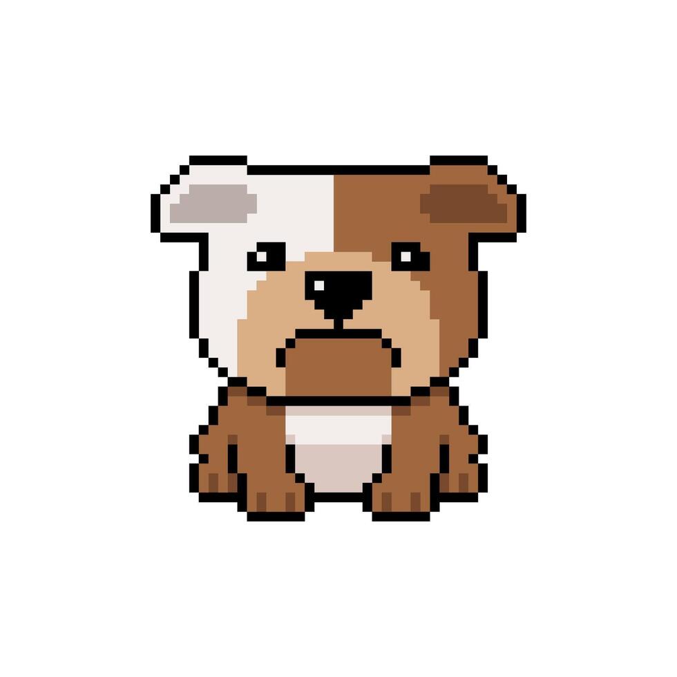 Pixel art a cute bulldog in retro style for design. vector