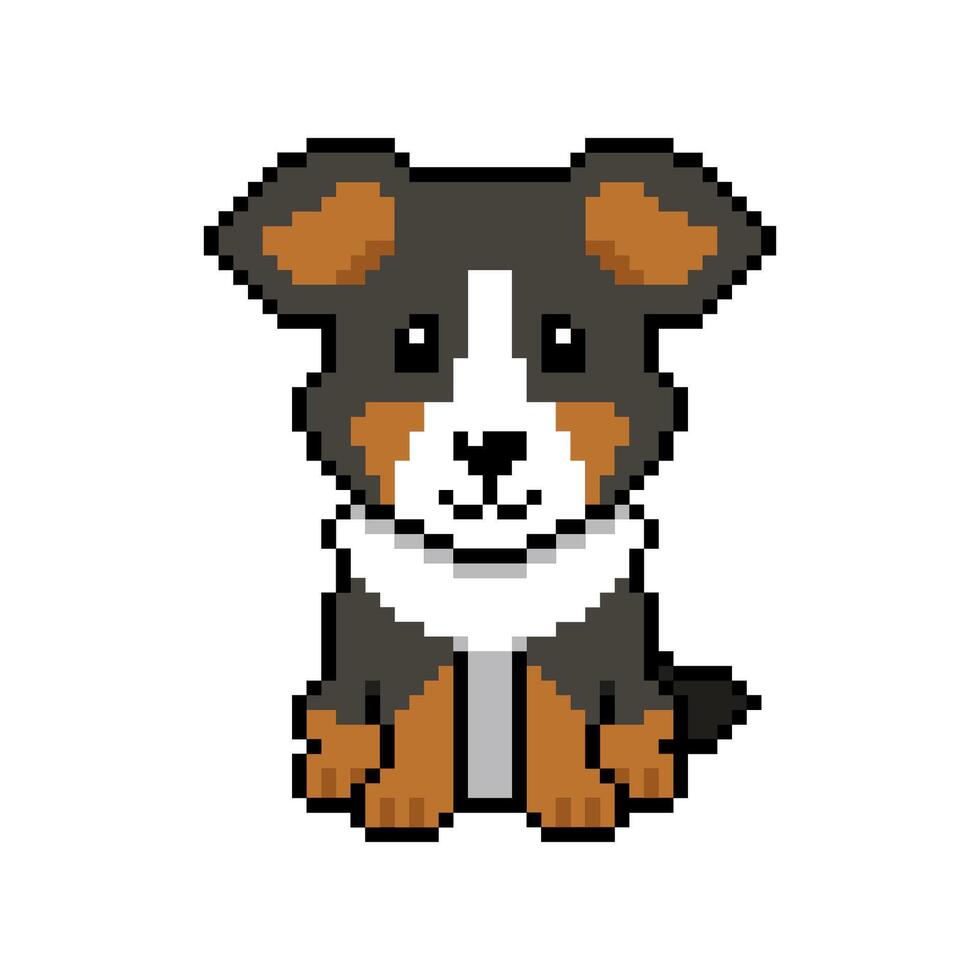 Pixel Bernese Mountain Dog cartoon illustration in retro style vector