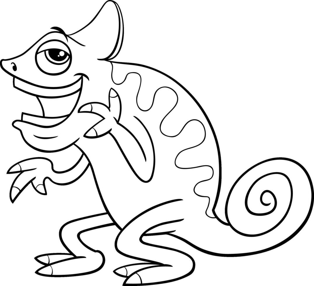 cartoon chameleon reptile animal character laughing coloring page vector