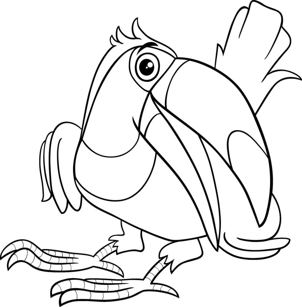 funny cartoon toucan bird wild animal character coloring page vector