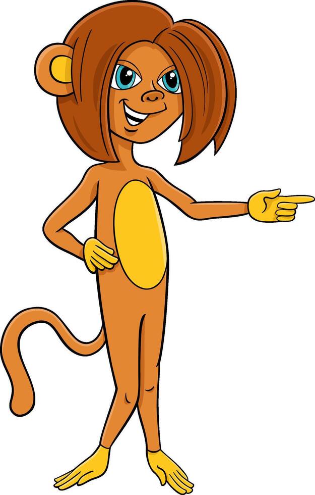 funny cartoon monkey animal character pointing at something vector