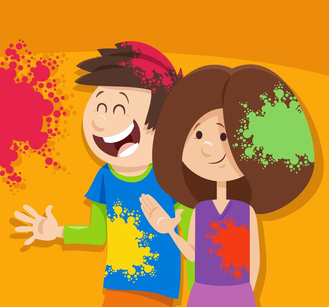 happy cartoon children on the party with color powders vector